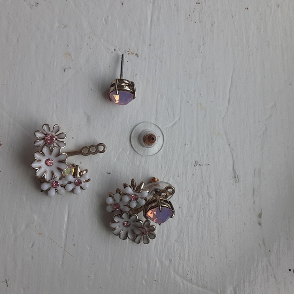 Adjustable Front & Back Rhinestone Flower Earrings - Picture 5 of 6